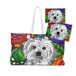 Weekender Tote Bag and 2 Zipper Pouches with Maltese Dog